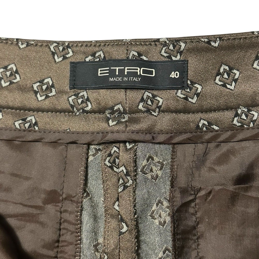 ETRO Brown Embroidered Print Casual Pants Size 40 Made in Italy Tailored READ - Picture 13 of 16